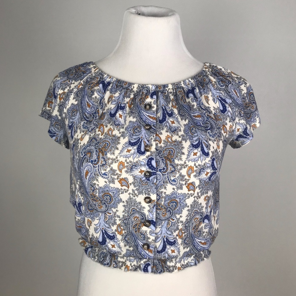 Patterned cropped blouse - Picture 2 of 7